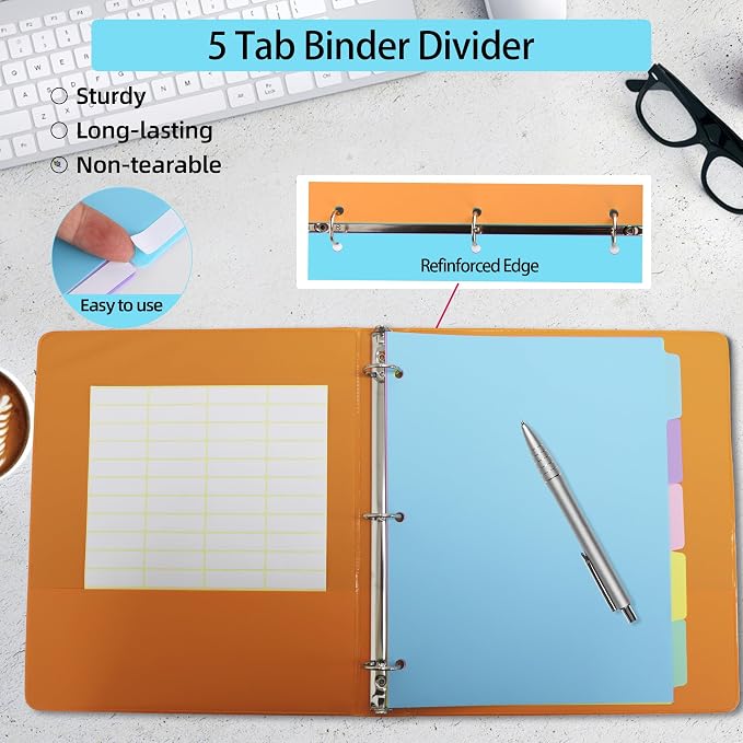 5 Tab Binder Dividers with Tabs, - Image 3