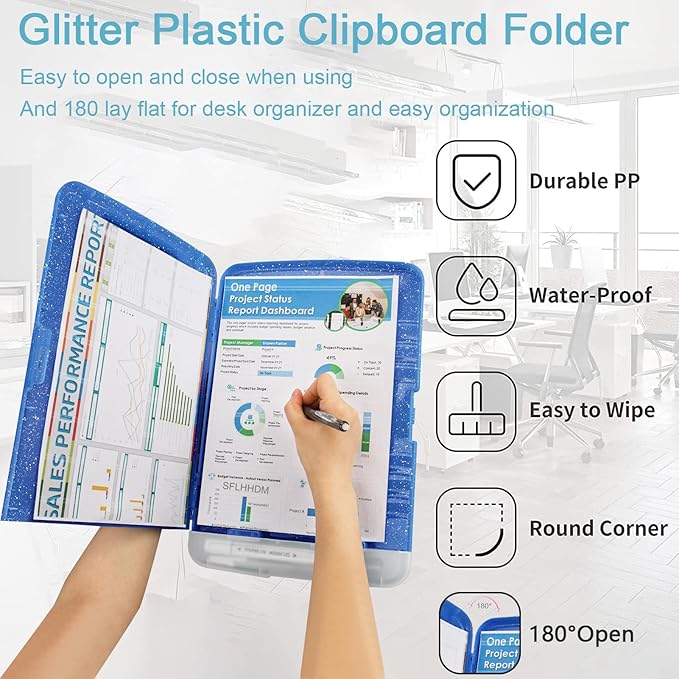 Glitter Clipboard with Storage, Storage Clipboard with Pen Holder, A4 Binder - Image 4