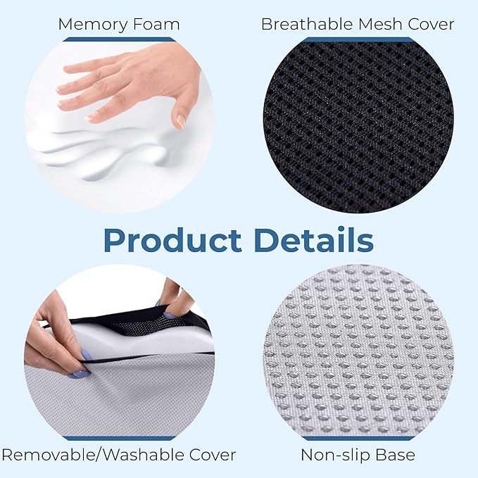 5 STARS UNITED Seat Cushion for Tailbone Pain Relief – Memory Foam Lifting Pillow for Coccyx, Hip, Hemorrhoid, Sciatica & Post-Surgery Recovery – Wheelchair, Car, Desk, Gaming & Office Chairs, Black-DeskLoop Office