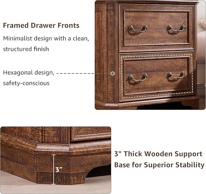 T4TREAM 2 Drawer File Cabinet-30 Wide Wooden Extended Desktop, Farmhouse Filing Cabinet with Smooth Rails, Holds Letter/Legal/A4, Hexagonal Design & Framed Drawer Fronts, Reclaimed Barnwood-DeskLoop Office