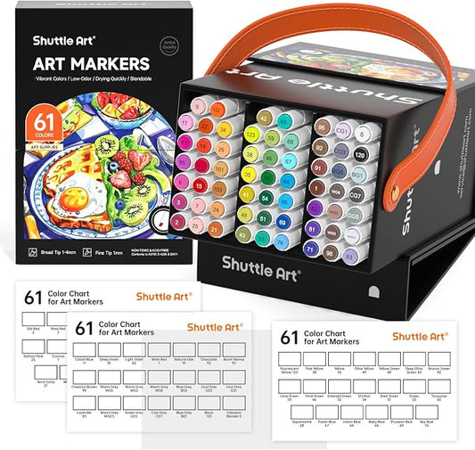 Shuttle Art 61 Colors Alcohol Markers, 60 Colors Dual Tip Art Marker Set Plus 1 by ShuttleArt