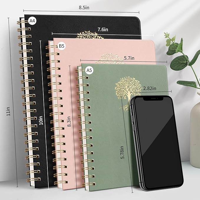 RETTACY Spiral Journal Notebook, 110 Numbered Pages, A4 Large Size (8.5'' x 11''), for Men & Women, Journaling, Writing, Work & Office, Leather Hardcover, 100 GSM Thick Paper (Dark Green)-DeskLoop Office