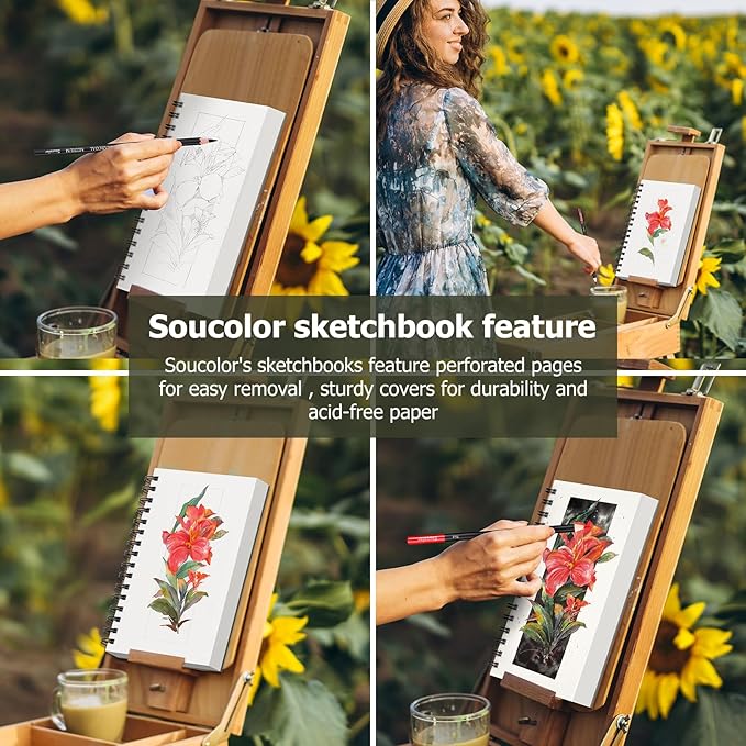 Soucolor 5.5" x 8.5" Sketchbook Pack of 2, 200 Sheets Blank Journal Notebook, A5, Spiral Bound Sketch Pad Drawing Book Acid-Free Paper (68lb/100gsm), Painting Sketching Drawing Notebook Art Supplies-DeskLoop Office