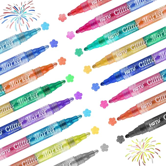 HOTU Glitter Markers Pens, 16 Colors Glitter Acrylic Paint Pens, Sparkly by HOTU