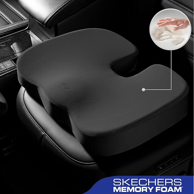 Skechers Memory Foam Seat Cushion,Office Chair Cushion for Tailbone Pain Relief,Butt Pillow for Office Chair,Car seat Cushion,Computer Desk,Long Sitting Office Workers,and Car Drivers,Black-DeskLoop Office