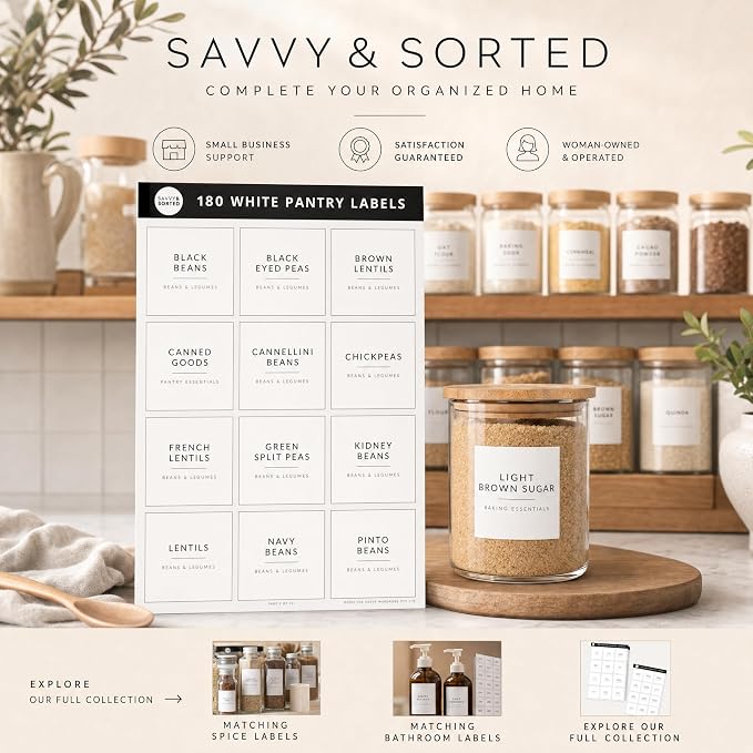 SAVVY & SORTED Minimalist Pantry Labels, 180 Waterproof Vinyl Stickers - Image 8