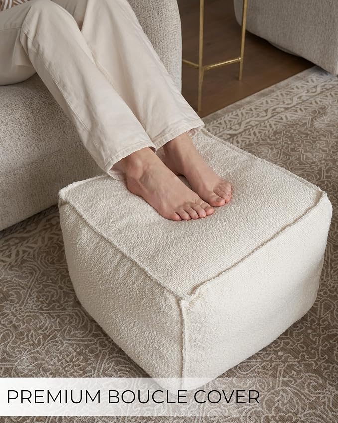 ZICOTO Beautiful Boucle Pouf Ottoman and Foot Rest - Image 3