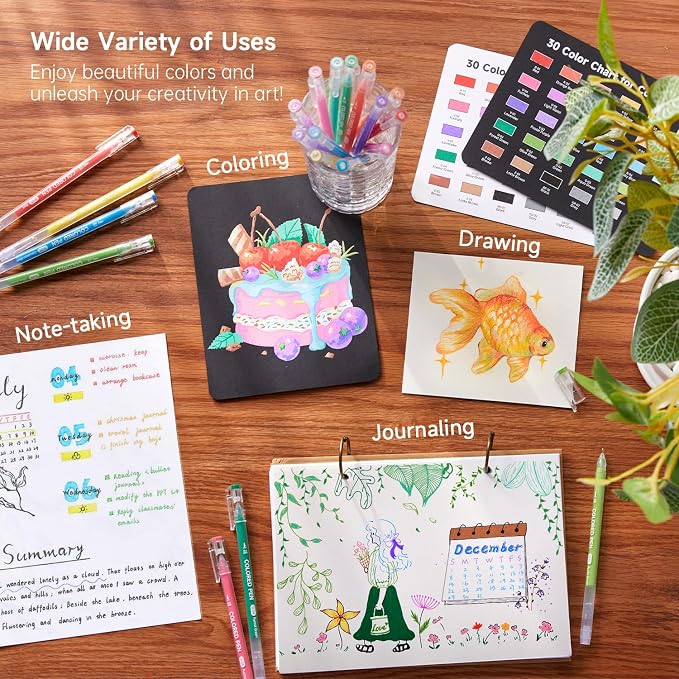 Shuttle Art 30 Colors Cute Journal Pens 0.6mm Fine Point Colored Gel Pens - Image 6