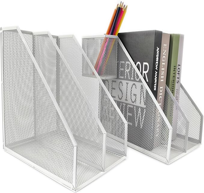 Mesh Magazine File Holder, 2 Pack Set, Desk Organizer | Sturdy metal mesh file by RHONZHAO