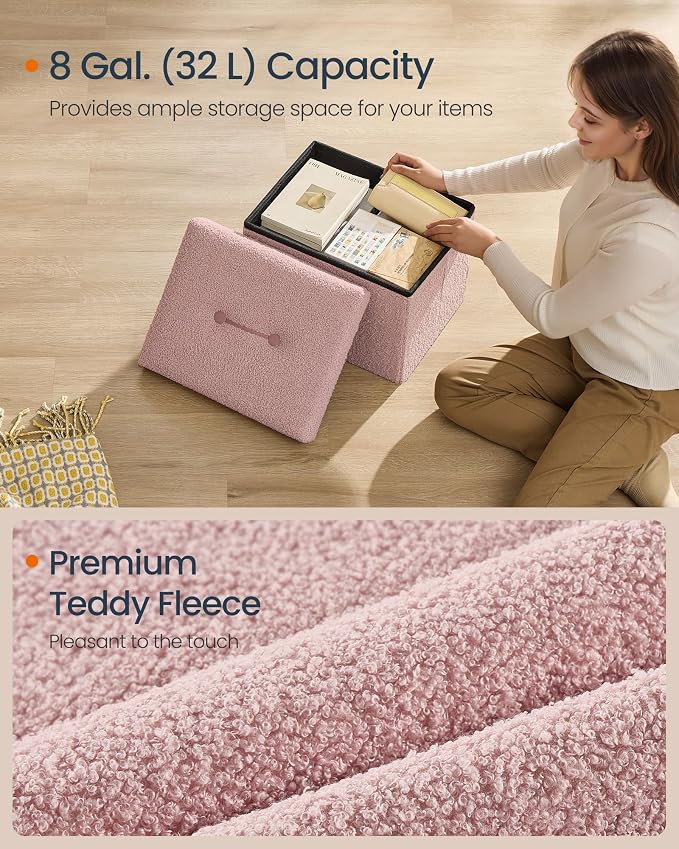 SONGMICS Small Folding Storage Ottoman, Foot Rest Stool, 12.2 x 16.1 x 12.2 - Image 5
