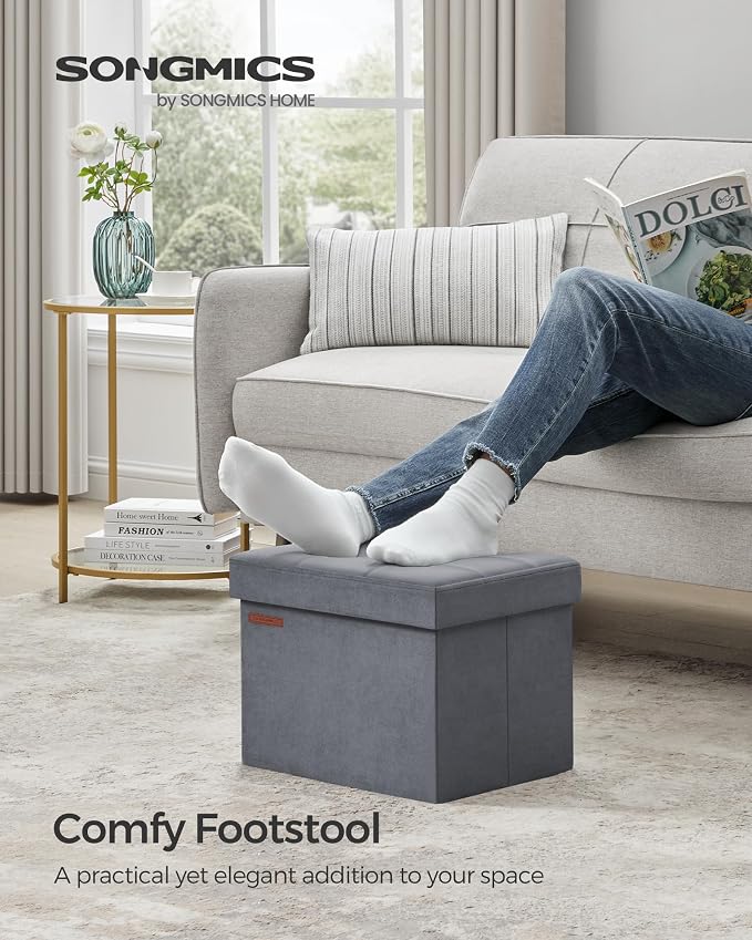 SONGMICS Storage Ottoman, Foldable Small Ottoman Foot Rest, 12.2 x 16.1 Inches - Image 3