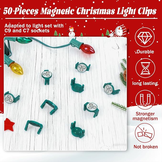 UQM 50 Pack C9 Magnetic Christmas Light Clips, Extra Strong Magnetic Clips Hooks - Image 5