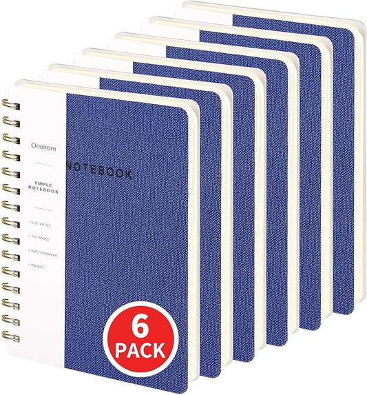 Lined Spiral Notebook College Ruled A5 Journal Book for Note Taking, 160 Pages Writing Journal for Office and Home School Supplies 5.75x8.125 inch (6pack-Navy Blue)-DeskLoop Office