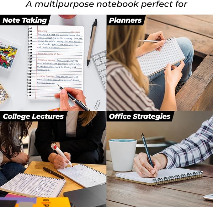 6 Pack Lined Journal Spiral Notebook College Ruled, 5.8 x 8.3, 120 Pages (60 Sheets), 100 GSM Thick Paper Notebooks, Daily Writing Journals for Men and Women, Work, Office & School Supplies-DeskLoop Office