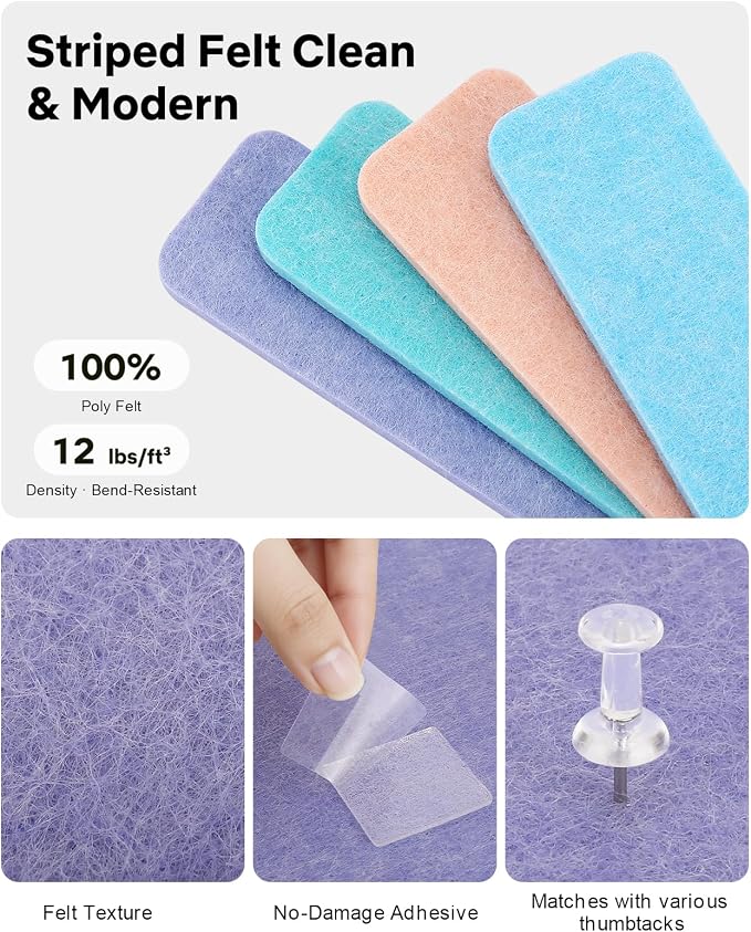 Small Cork Bulletin Board Tiles, Felt Wall Decor and Office Desk Accessories - Image 3