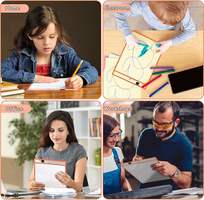 Ndsox 15 Packs Oversized Dry Erase Pockets Reusable Plastic Sleeves, 5 Colors - Image 7