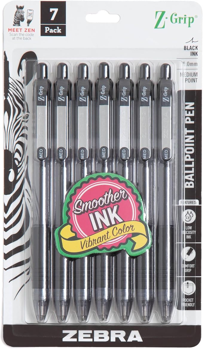 Zebra Pen Z-Grip Retractable Ballpoint Pen, Smooth-Flowing Black Ink, 1.0mm by ZebraPen