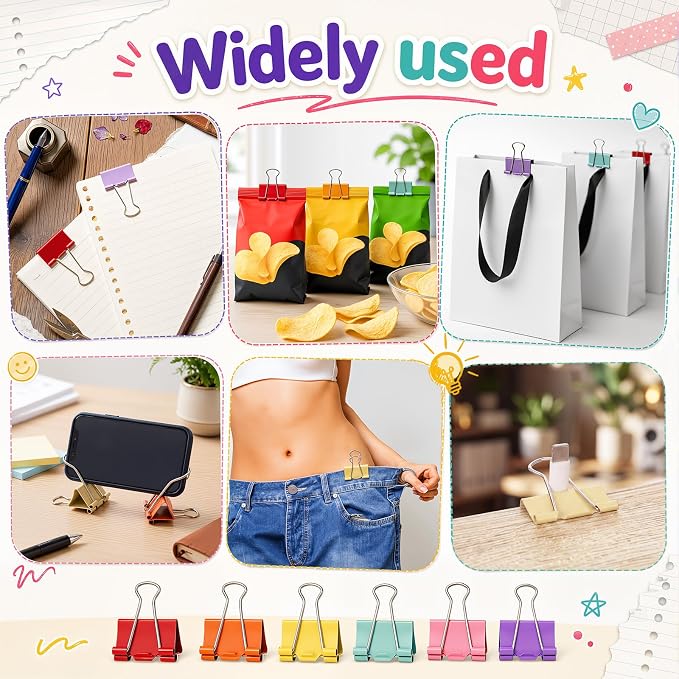 Yexiya 300 Pcs Medium Binder Clips Sturdy 1.25 Inch Muticolor Paper Med Clips - Image 6