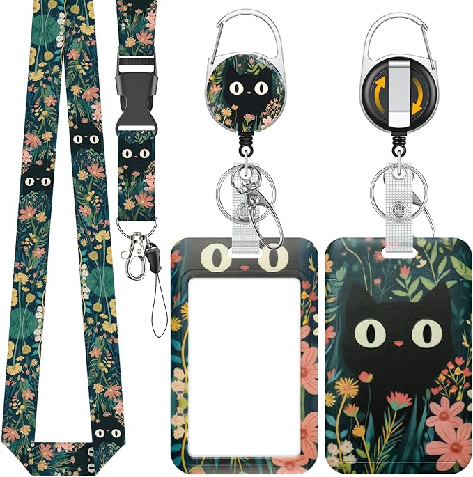 Uniclife Fashionable Sliding Badge Holder Grass Cat Pattern Plastic Card Holder by UnicLife