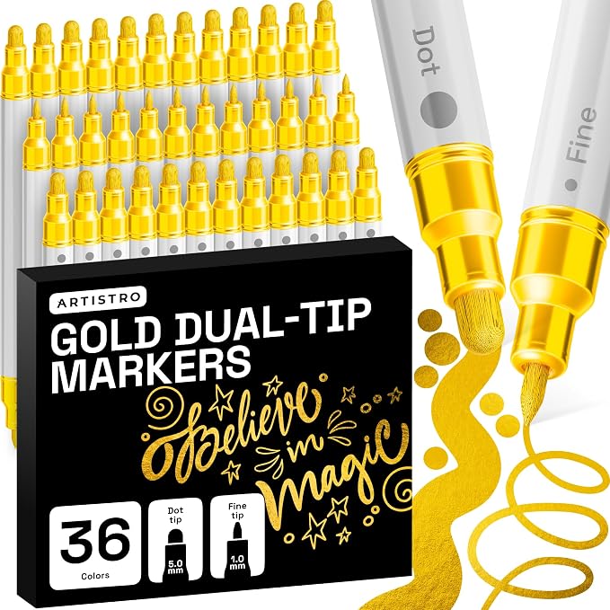 ARTISTRO 36 Gold Dual-Tip Acrylic Paint Markers – Paint Pens Set by ARTISTRO