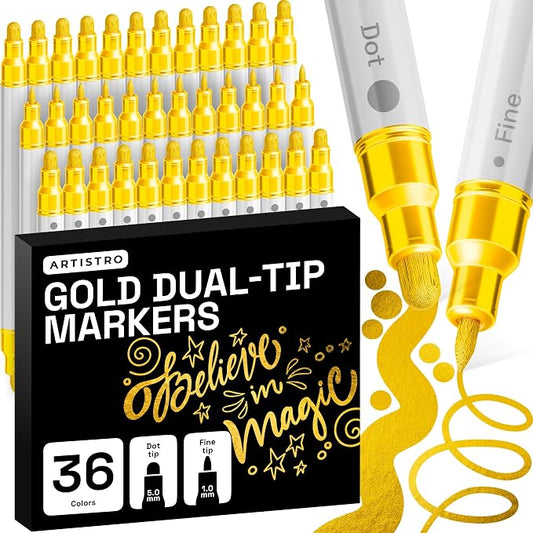 ARTISTRO 36 Gold Dual-Tip Acrylic Paint Markers – Paint Pens Set by ARTISTRO