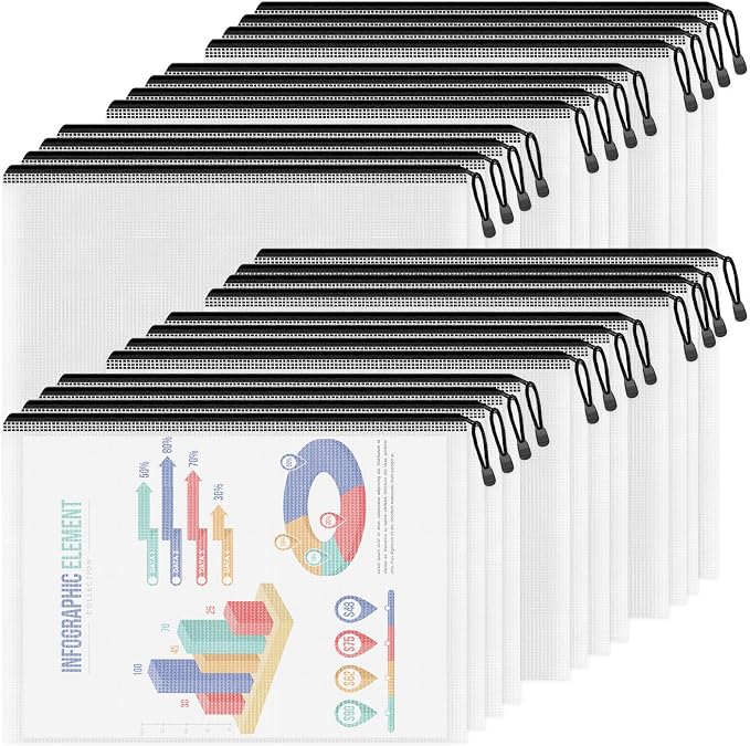 Smarpau A4/Letter Size Mesh Zipper Pouch, 24 Pack 13" x 9.4" Plastic Pouches by Smarpau