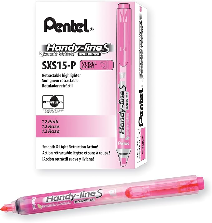 Pentel Handy-Line S Retractable and Refillable Chisel Tip Highlighter, Box of 12 by PentelofAmerica
