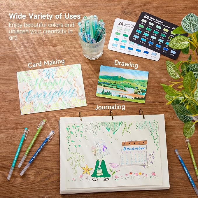 Shuttle Art Colored Pens, 24 Blue & Green Tone Colors Cute Journal Pens 0.6mm - Image 6