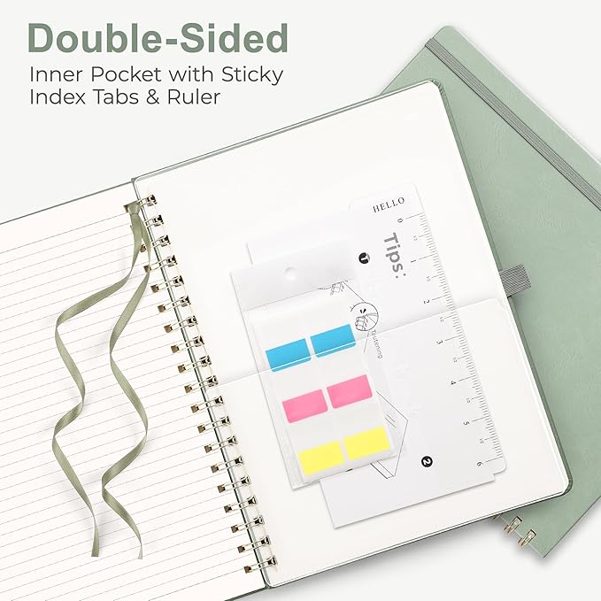 RETTACY Spiral Journal Notebook, 110 Numbered Pages, A4 Large Size (8.5'' x 11''), for Men & Women, Journaling, Writing, Work & Office, Leather Hardcover, 100 GSM Thick Paper (Light Green)-DeskLoop Office