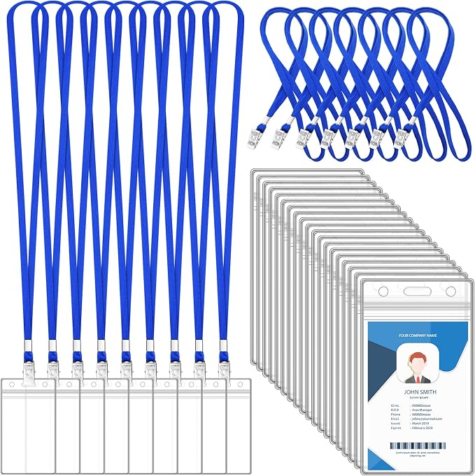 100 Sets Lanyards for Id Badges and Clear Plastic Vertical Name Badge ID Card by Maileto