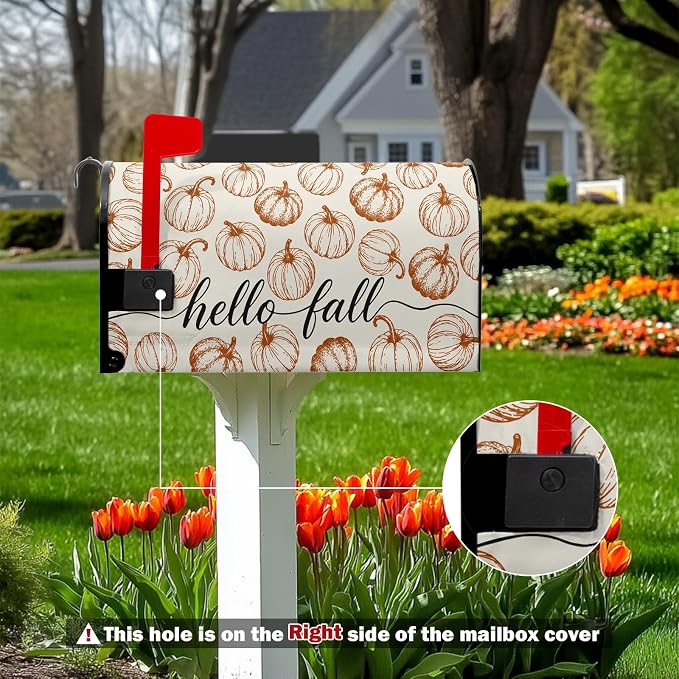 Hello Fall Pumpkin Mailbox Covers Magnetic Standard Size Thanksgiving Mailbox - Image 2