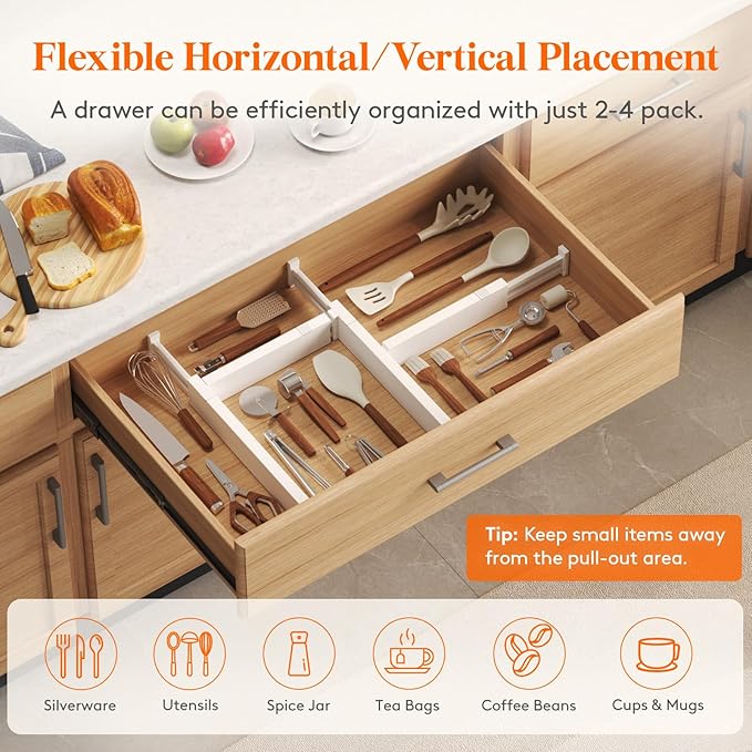 Lifewit 10 Pack Kitchen Drawer Dividers 2.36" High, 16"-22" Adjustable Drawer Organizer for Utensils/Clothes/Makeup, Plastic Expandable Separators in Dresser/Bedroom/Bathroom/Office Storage-DeskLoop Office