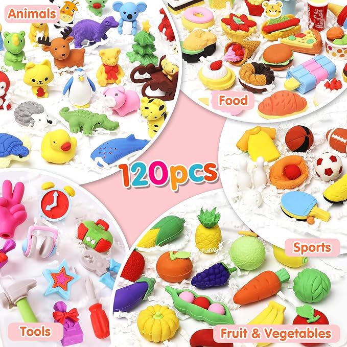 120 Pack Animal Pencil Erasers for Kids, 3D Mini Puzzle Take Apart Erasers, Desk Pets & Treasure Box Toys, Bulk Party Favors, Classroom Prizes, School Supplies, Gift for Boys & Girls-DeskLoop Office