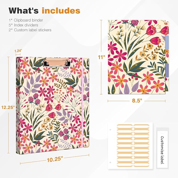 Ospelelf 3 Ring Binder, 1/2 Inch, Cute Floral Binder - Image 3