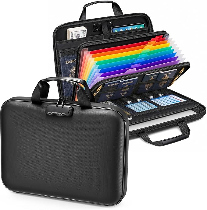 Fireproof Document Box with Lock, Hard case Fireproof File Organizer with 13 by Unknown