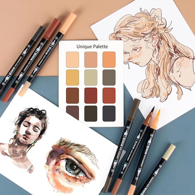 ZSCM Skin Tone Duo Tip Marker Pens, 12 Pack Fine & Brush Markers - Image 5
