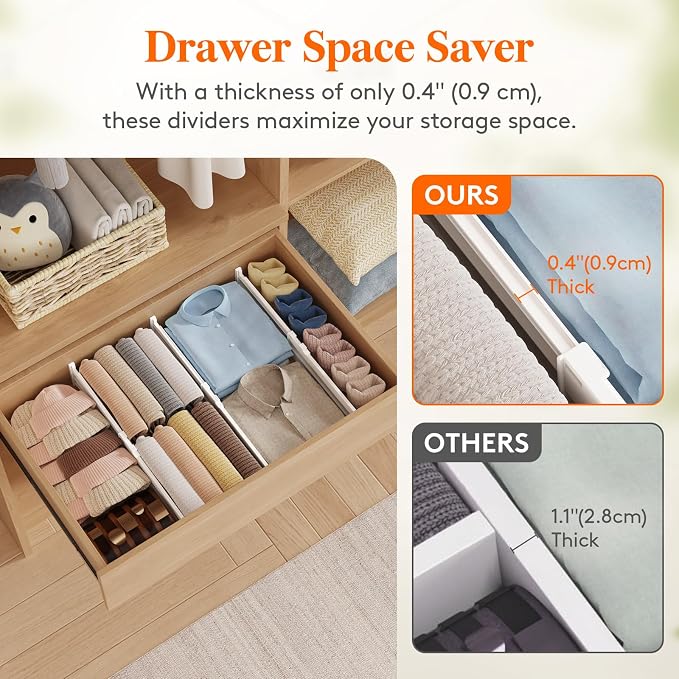 Lifewit 5 Pack Drawer Dividers for Clothes, Adjustable White Plastic Separators - Image 7
