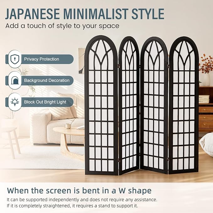Aletheiawu Room Divider and Folding Privacy Screen, 4 Panel Japanese Shoji - Image 2