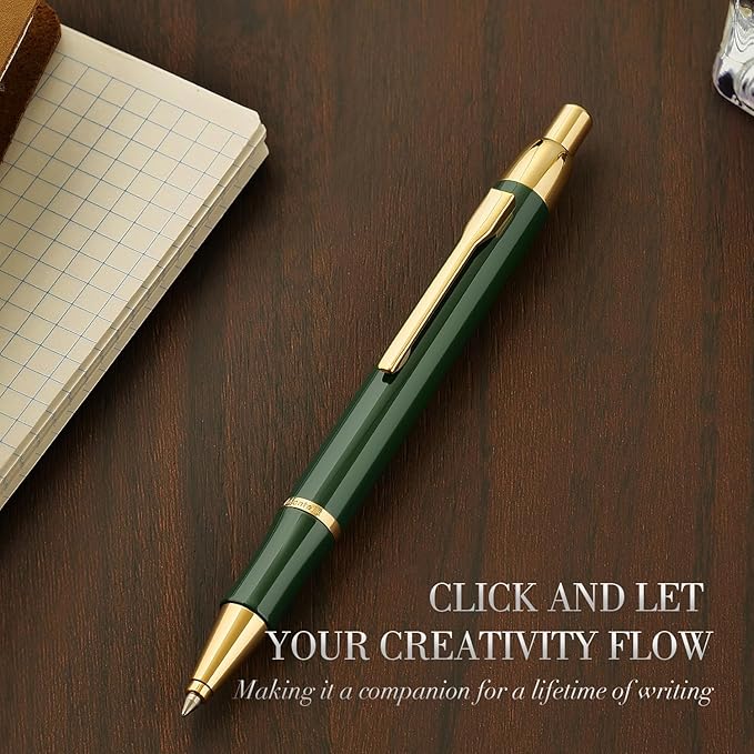 Green lacquer Gel Pen With 24K Gold Finish, Retractable, Gift Pen Set, Black Ink Refill, Professional, Elegant, Writing, Executive, Nice Fancy Designer Pens, Perfect for Men and Women-DeskLoop Office