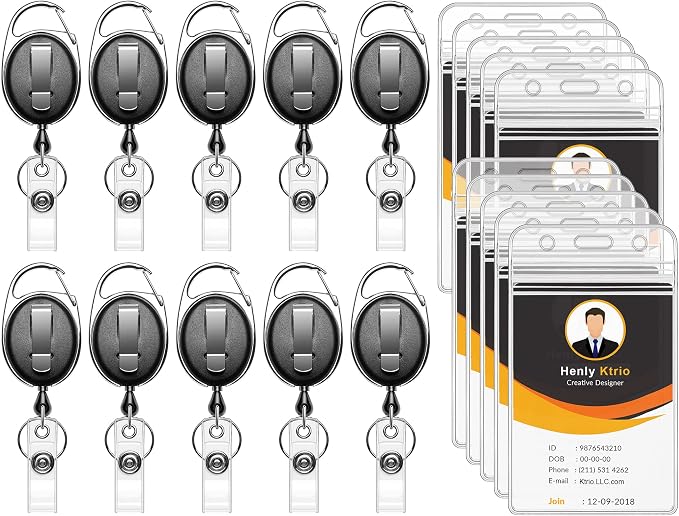 KTRIO ID Badge Holder with Retractable Reel, 10 Pack | Fits 2.5x3.4" Cards by KTRIO