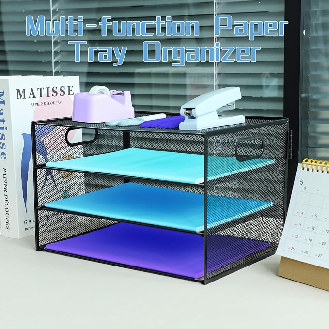3 Tier Desk Organiser with Handle, Pull-Out Mesh File Organizer - Image 7