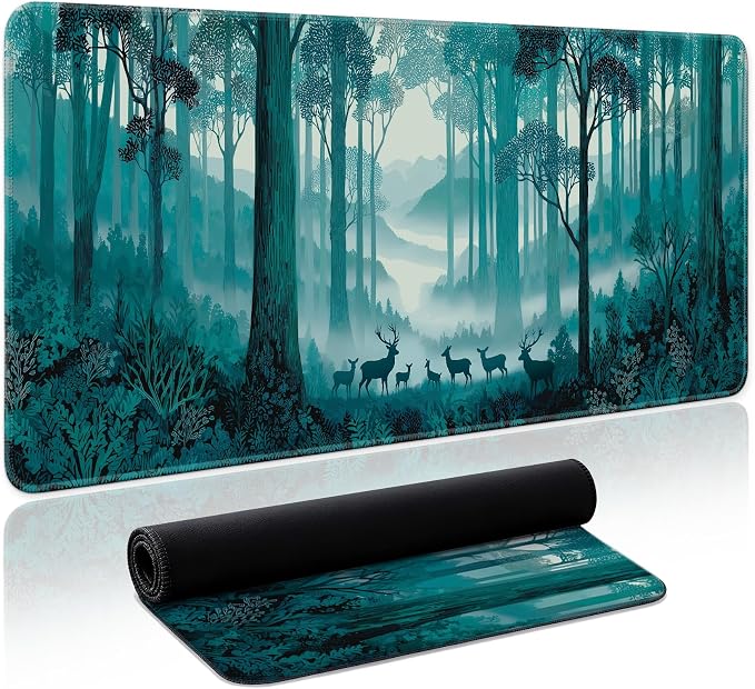 Aesthetic Desk Mat, Cute Deer Forest Desk Pad Protector by Zotia