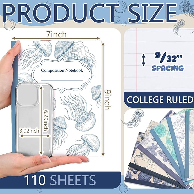 Harloon 6 Pack Composition Notebooks College Ruled Bulk Blue Ocean Composition - Image 2