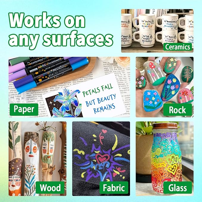 Acrylic Paint Markers Paint Pens, 36 Colors Dual Tip Direct Liquid Acrylic Markers with Automatic Ink Control System, Fine & Brush Tip Art Supplies for Rock Painting, Wood, Stone, Fabrics, DIY Craft-DeskLoop Office