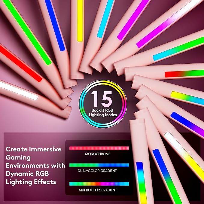 Quntis 20" Pink RGB Monitor Light Bar, 15 Gaming Backlight Modes, Eye-Care No - Image 4