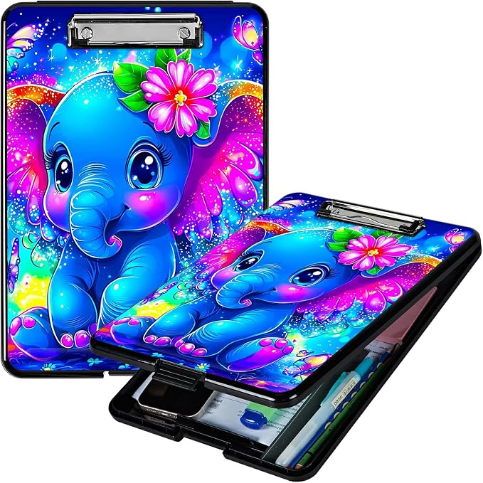 Blue Elephant Flowers A4 Clipboard by Unknown