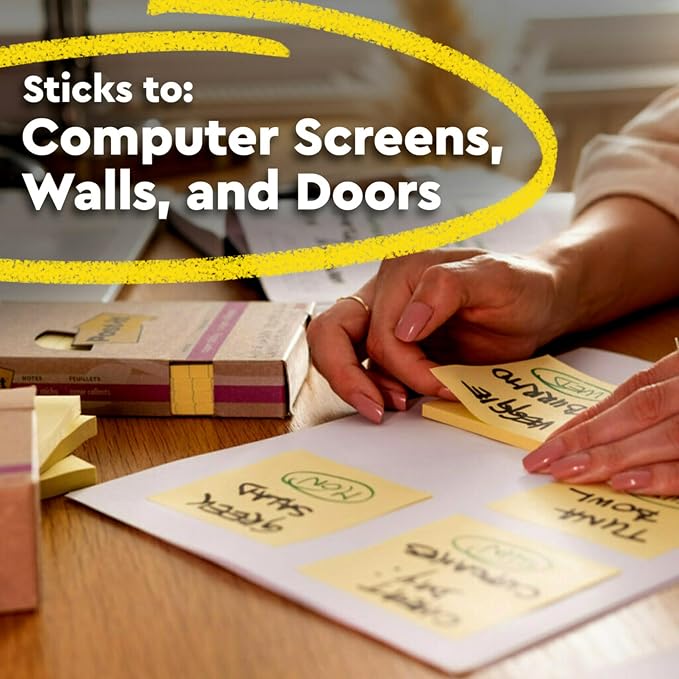 Post-it 100% Recycled Paper Super Sticky Notes, Canary Yellow, 3 in. x 3 in. - Image 4