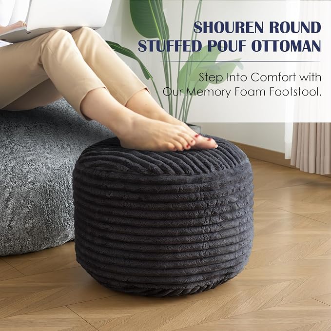 SHOUREN Stuffed Round Ottoman, Corduroy Pouf Ottoman Foot Rest - Image 6