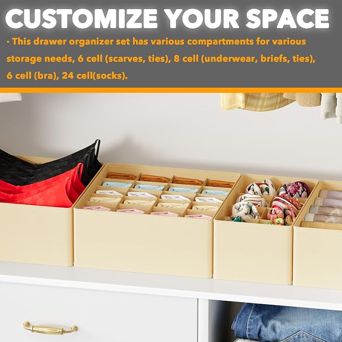 SpaceAid Underwear Drawer Organizer, 4 Pack Dresser Organizer Bins - Image 6