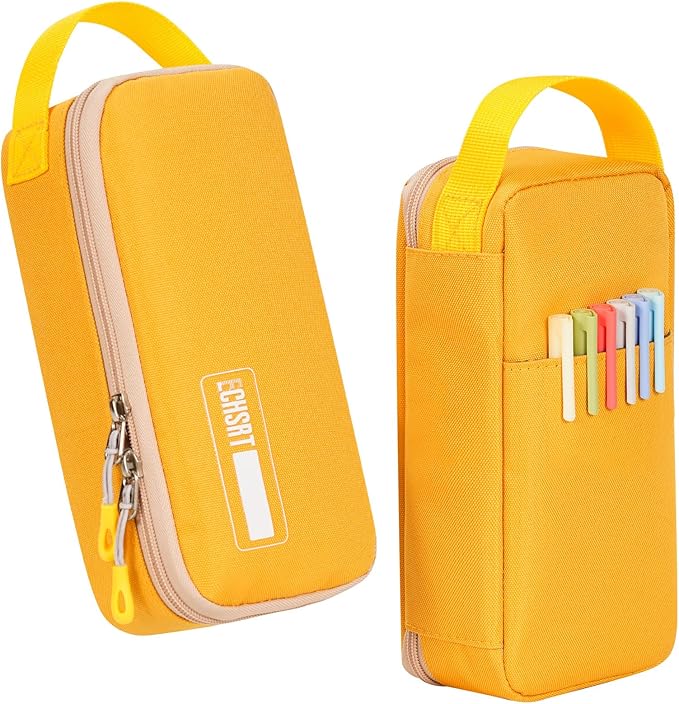 ECHSRT Big Pencil Case, Aesthetic Portable Zipper Pencil Bag with Hidden Pocket, Special Pouch for Men Women Adults, Stationery Organizer Pen Cases for Office Travel, Yellow-DeskLoop Office